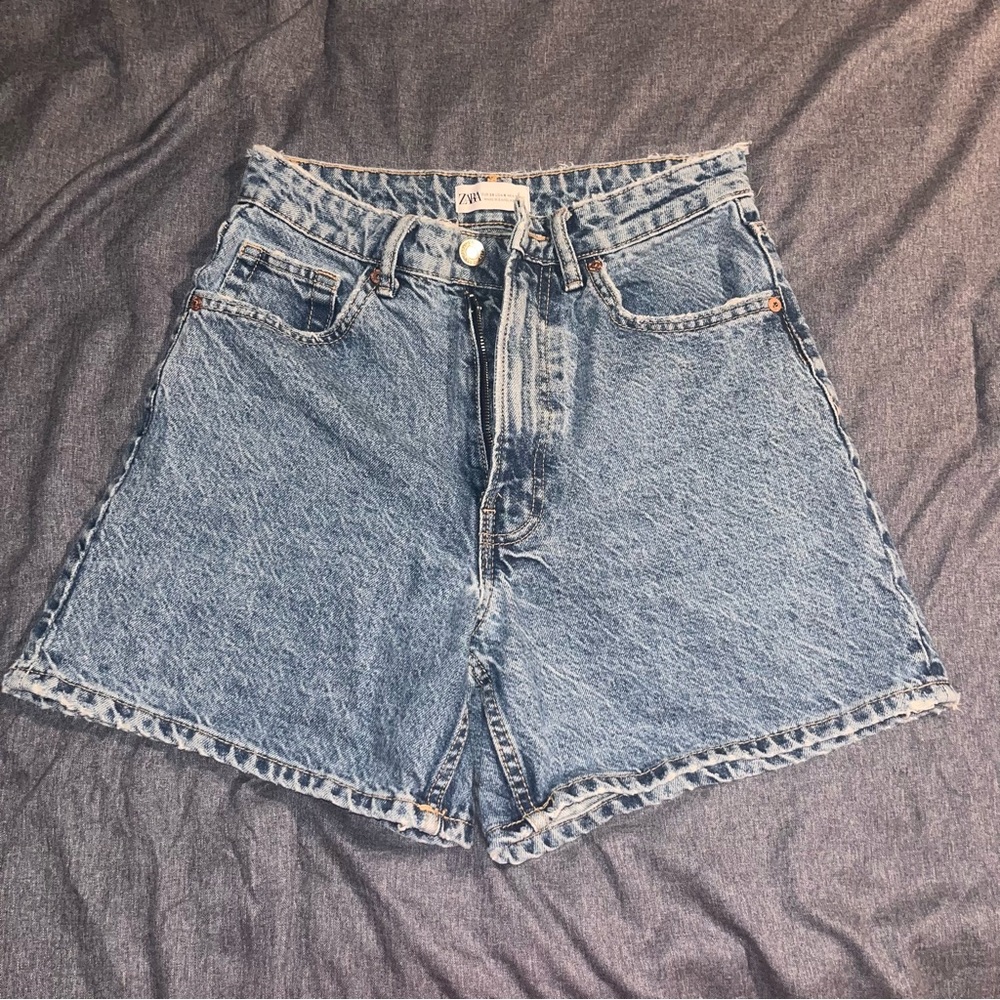Zara High Waist Denim Shorts - Blue